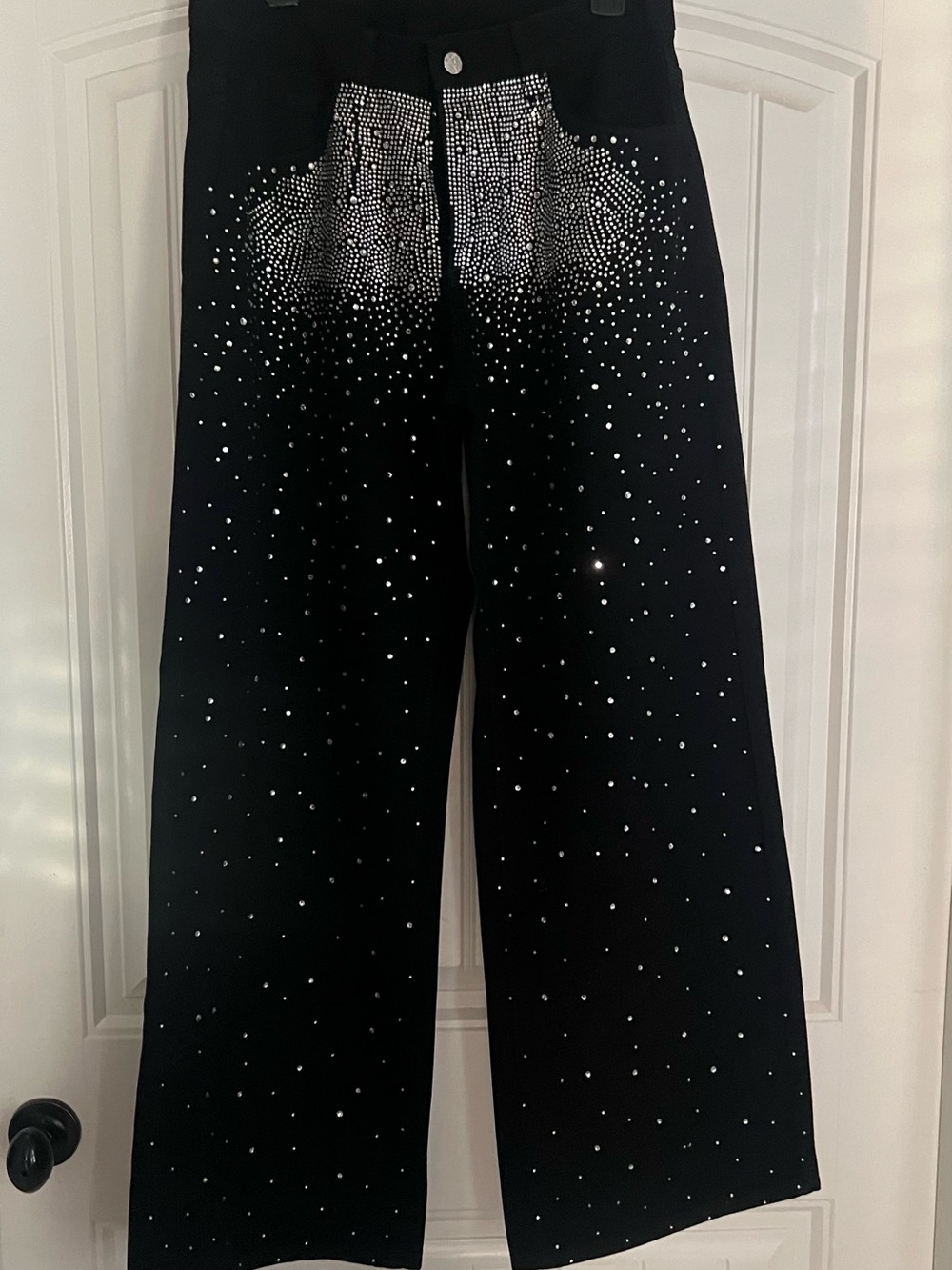Black Wide-Leg Rhinestone Embellished Jeans